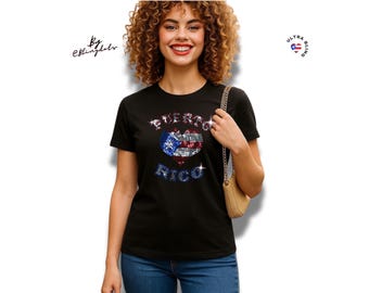 Koszulka „I Love Puerto Rico Bling” – brokatowy top na ramiączkach z Puerto Rico – błyszcząca koszulka dla kobiet, strój festiwalowy, ręcznie robiony T-shirt z motywem Island Pride, Boricua