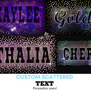Custom Scattered bling text, Personalized Starburst effect bling Iron On transfer, Bedazzled Text in Sequins, spread out text, glitter logo