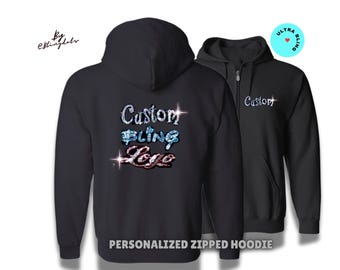Custom Bling Zipper Hoodie - Glittery Unisex Sequin Hoodie with Personalized Text or Design - Sparkly Pullover Hoodie - custom sweatshirt