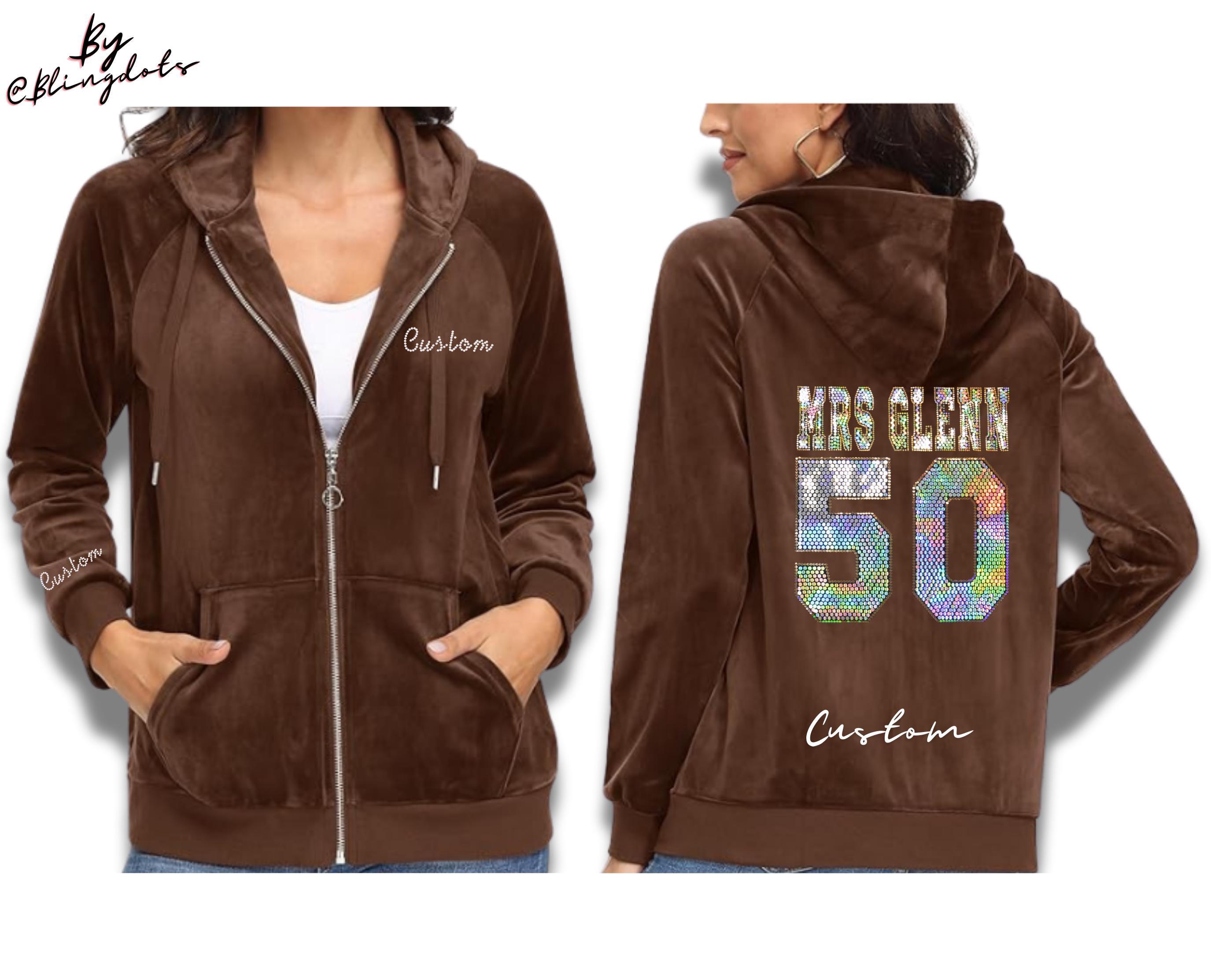 Custom Velour Velvet Jacket – Personalized Bling Text, Cozy Winter