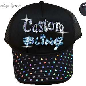 Custom bling cap, Sequins Sparkly Glitter hat, sparkles hat, custom text cap, personalized glitter cap, logo cap, custom bling text cap