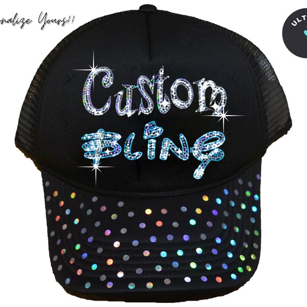 Custom bling cap, Sequins Sparkly Glitter hat, sparkles hat, custom text cap, personalized glitter cap, logo cap, custom bling text cap