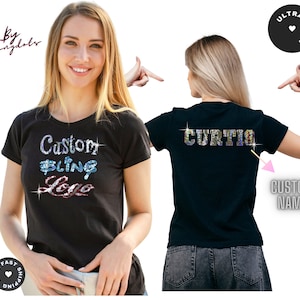 Custom Bling shirt personalized Logo, Custom Team Name on back bling tee, sequins tank, bling Text shirt, Personalized Gifts, Glitter Font