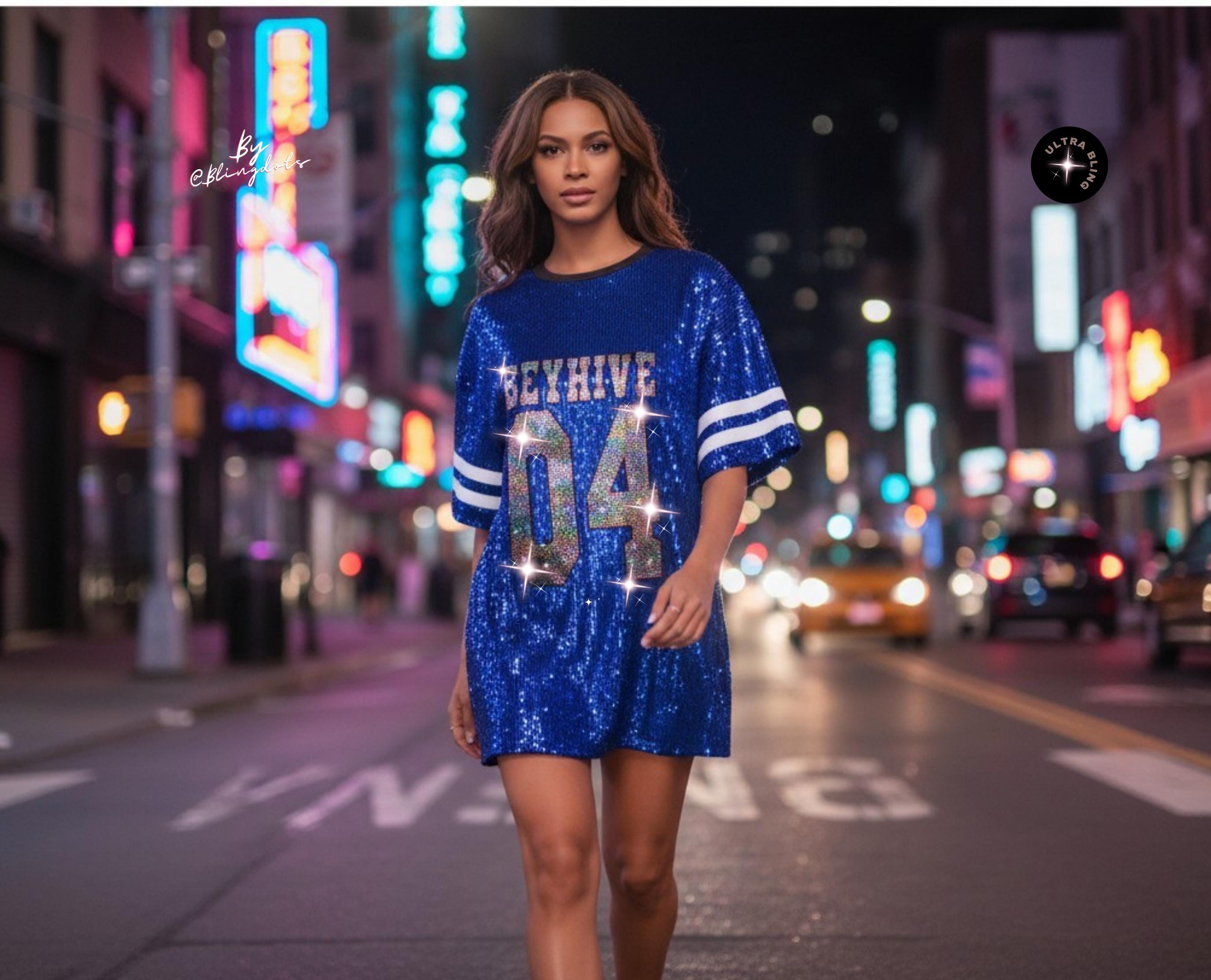 Custom Bling Sequin Dress Long Shirt Tunic Sparkly Personalized Glitter Jersey Oversize Text Name Number, Birthday, Concert, Festival Outfit