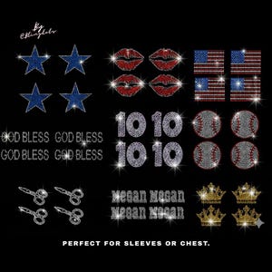 Personalisiertes Bling Bügelbild im Set für Ärmeltaschen oder Mützen - 4 Stück Glitter Bling Bügelbilder, 7,5x7,5cm