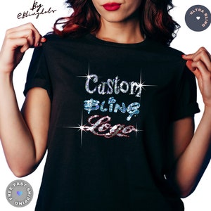 Custom design Bling t-shirt Logo, jersey in Sequins personalize your own glitter text for your business group travel school team bachelor