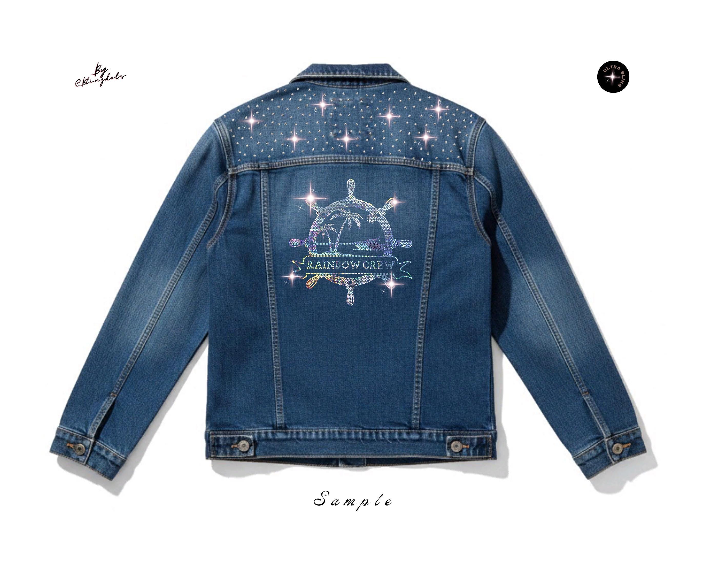 Custom Sequin Denim Jacket Business Logo Bling Jean Coat 