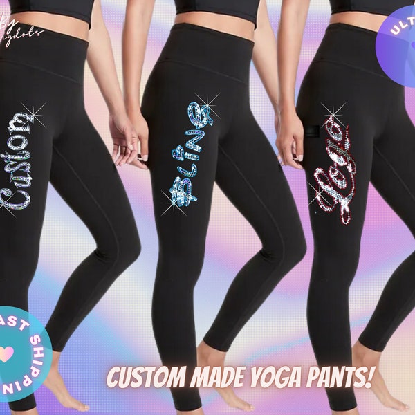 Leggings bling bling personnalisés avec logo texte personnalisé en paillettes, pantalons de yoga bling bling personnalisés, leggings en tricot flashy scintillants lycra élasthanne pailleté