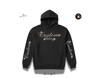 Hoodie met glitters, gepersonaliseerd sweatshirt met pailletten, logo met tekst, teamkleding, schoolkleding, bedrijfskleding, glinsterende trui, cadeautrui