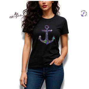 Anchor Bling - T-shirt bateau à paillettes mignon | scintillant nautique | Chemise bateau Captain Girl | Sequins holographiques, débardeur à paillettes tendance