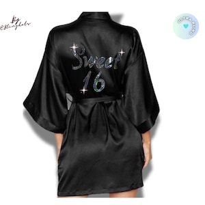 Custom Sweet 16 Bling Satin Robe  Personalized Glitter Party Wear  Ultra Soft Short Style – Luxe Birthday Gift glitter robe pajama party