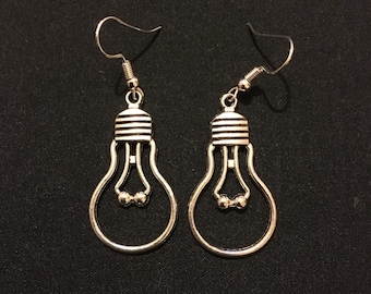 Silver Plated Light Bulb Earrings. Science Earrings Stainless Steel Light Jewellery Kawaii Fun Earrings Quirky Earrings. Unusual TwiztedPinz