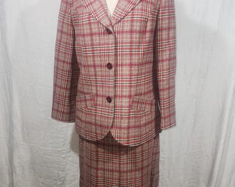 Chaqueta tipo blazer de falda de lana vintage PENDELTON talla 16, color rojo, beige y verde a cuadros.