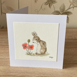 Original Hand Painted Card, Funny Rabbit Illustration, Original Artwork Card, Cute Note Card, Thank you Card, Hand drawn Birthday Card