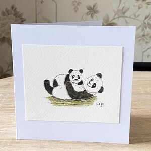 Handgeschilderde kaart, panda-illustratie, originele kunstwerkkaart, leuke notitiekaart, bedankkaart, handgetekende verjaardagskaart, pandakaart