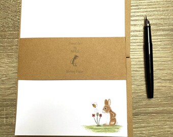 Personalised Rabbit Stationery Set – Woodland Letter Writing Paper, Pen Pal Gift with Envelopes