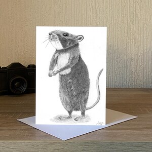 Cartão original desenhado à mão, rato fofo, cartão de arte original, cartão de nota de animal fofo, agradecimento animal, presente personalizado, cartão de amante de animais