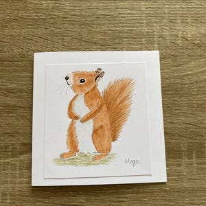 Cartão pintado à mão, ilustração de esquilo, cartão com arte original, cartão fofo, cartão de agradecimento, cartão de aniversário desenhado à mão, cartão personalizado