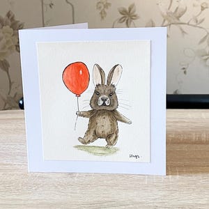 Cartão pintado à mão, ilustração de coelho, cartão com arte original, cartão de nota desenhado à mão, cartão de agradecimento, cartão de aniversário desenhado à mão, cartão de coelho