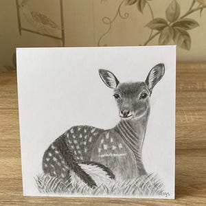 Tarjeta dibujada a mano, lindo ciervo, tarjeta de felicitación con obra de arte original, linda tarjeta de nota de animal, agradecimiento animal, regalo personalizado, tarjeta para amantes de los animales