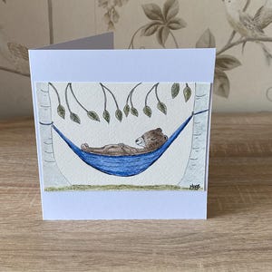 Cartão original pintado à mão, ilustração de urso em rede, cartão com arte original, cartão de mensagem fofo, cartão de agradecimento, cartão de aniversário desenhado à mão