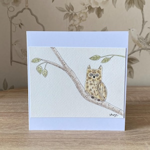 Original handbemalte Karte, Wise Owl Karte, Original Kunstwerk Karte, Süße Grußkarte, Dankeskarte, Handgezeichnete Geburtstagskarte