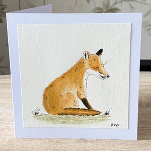 Cartão pintado à mão, ilustração fofa de raposa, cartão com arte original, cartão fofo, cartão de agradecimento, cartão de aniversário desenhado à mão, cartão personalizado
