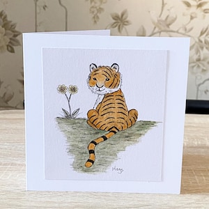 Handbemalte Karte, Tiger Illustration, Original Kunstwerk Karte, Handgezeichnete Notiz Karte, Danke Karte, Handgezeichnet Geburtstagskarte, Tiger Karte
