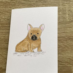 Cartão pintado à mão, ilustração de buldogue francês, cartão com arte original, cartão de nota, cartão de agradecimento, cartão de aniversário desenhado à mão, aniversário de cachorro