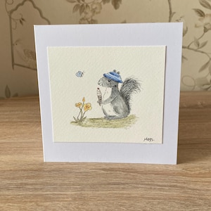 Original handgemalte Karte, lustige Eichhörnchen Illustration, Original Kunstwerk Karte, süße Grußkarte, Dankeskarte, handgezeichnete Geburtstagskarte