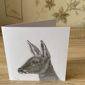 Cartão desenhado à mão, veado fofo, cartão de felicitações com arte original, cartão de nota de animal fofo, agradecimento animal, presente personalizado, cartão de amante de animais