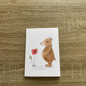 Cartão pintado à mão, ilustração fofa de urso, cartão com arte original, cartão fofo, cartão de agradecimento, cartão desenhado à mão, personalizado