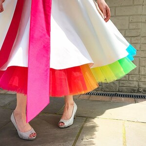 Rainbow Petticoat | Rainbow wedding dress for plus size bride, LGBT pride wedding outfit, rockabilly petticoat for 1950s short wedding dress