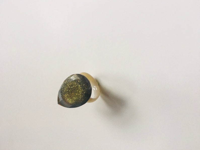 Resin ring statement ring bronze ring brown ring glitter ring size 8 ring silver ring pear shaped ring party ring neutral color ring