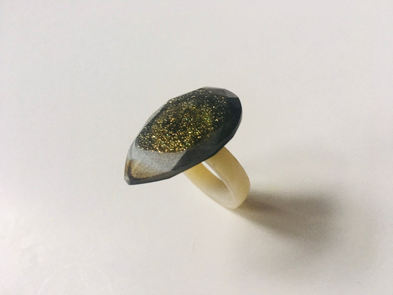 Resin ring statement ring bronze ring brown ring glitter ring size 8 ring silver ring pear shaped ring party ring neutral color ring