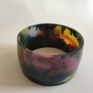Colorful bangle - resin bangle - orange blue yellow purple black and pink and gold holographic powder all swirled together