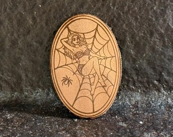 Caught in a Web --- Halloween Pinup Copper Pin Handcrafted one at a time