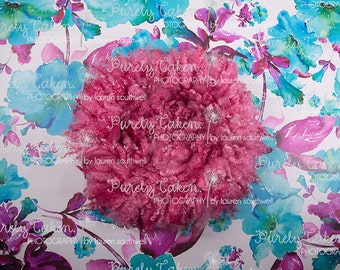 Fuchsia, Purple, teal, turquoise, aqua floral and pink wool curly layer digital backdrop