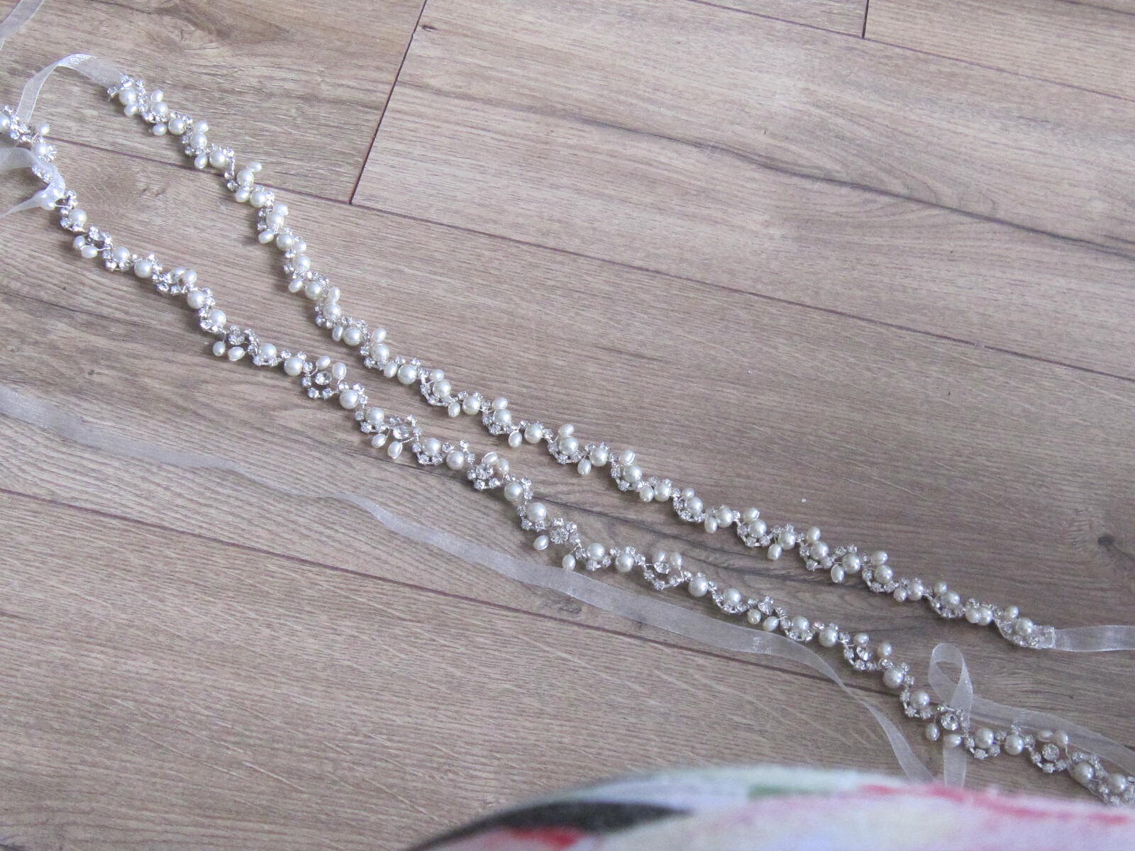 Silver Wedding Headband and Belt Set: Pearl & Crystal Bridal  display picture 3