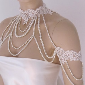 Lace and Pearl Wedding Shoulder Necklace, Shoulder , Wedding Dress Shoulder, Wedding accessories