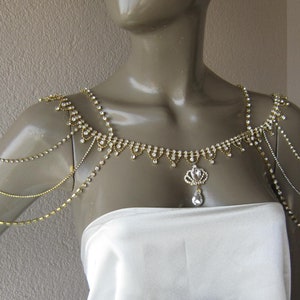 Gold Shoulder Necklace, Wedding Shoulder, Rhinestones Shoulde Jewelry, Bridal Shoulder, Necklace, Wedding Accessory