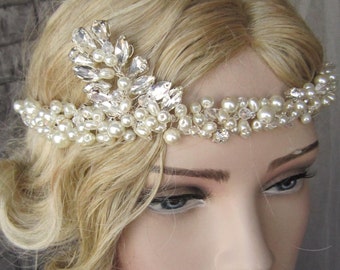 Rhinestone Crystal Pearl bridal headband/Wedding  Headpiece,Crystal and Pearl bridal Wedding headband,rhinestone tiara