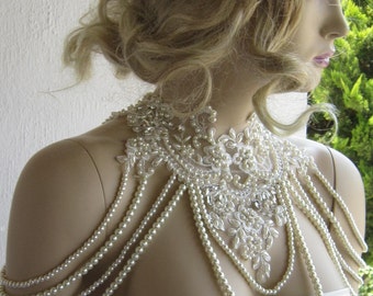 Bridal Pearl Lace Shoulder Necklace: Wedding Jewelry