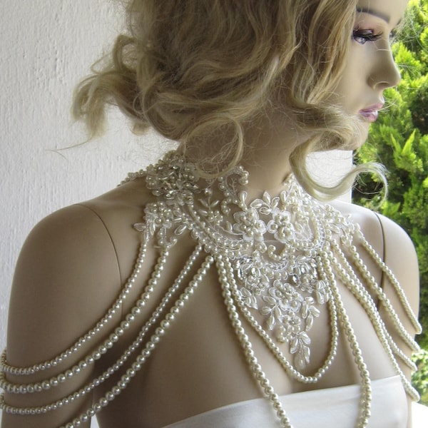 Wedding Jewelry Necklaces Shoulder.Bridal Lace and Pearl Shoulder, Wedding  Shoulder, Bridal Shoulder Necklace, Jewelry for shoulder