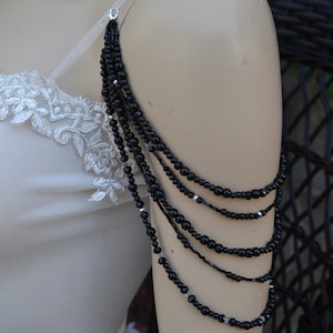 Bridal Detachable Black Pearl And Bead Strap, Necklace Bridal Epaulettes, Wedding Detachable Strap, Bridal Back necklace Bridal Epaulettes