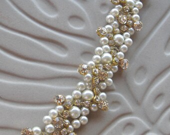Ivory Pearl & Gold Rhinestone Wedding Belt: Bridal Sash - Etsy display picture 2