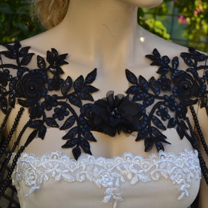 Black Lace and Pearl Shoulder Necklace, Roses Lace Shoulder Necklace,Detachable Jewelry ,Shoulder Jewelry, Body Accessory For Wedding Dress