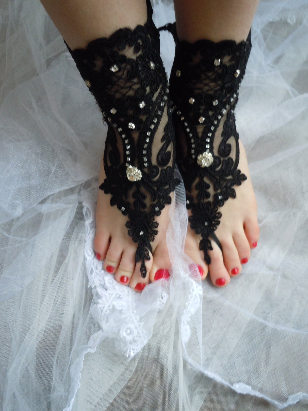 Black Lace Sandals Barefoot Sandals Wedding Anklet Bridal - Etsy