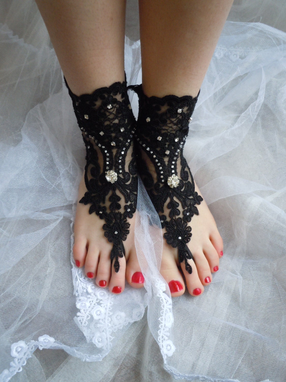 Black Lace Sandals Barefoot Sandals Wedding Anklet Bridal - Etsy