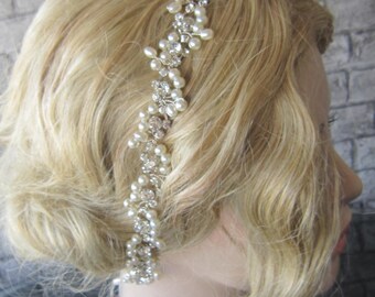 Ivory pearl and rhinestones headband, bridal headband, headpiece, wedding hairband